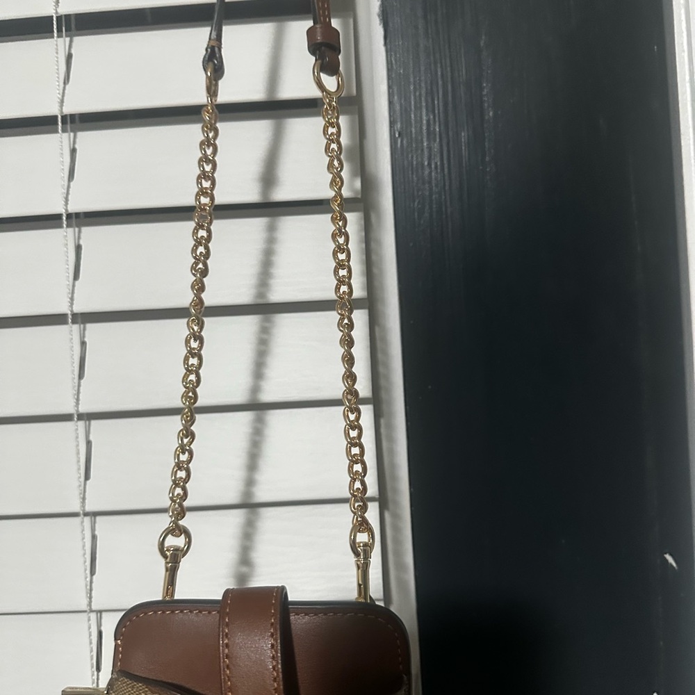 Coach Brown Leather Crossbody with Gold Chain Strap